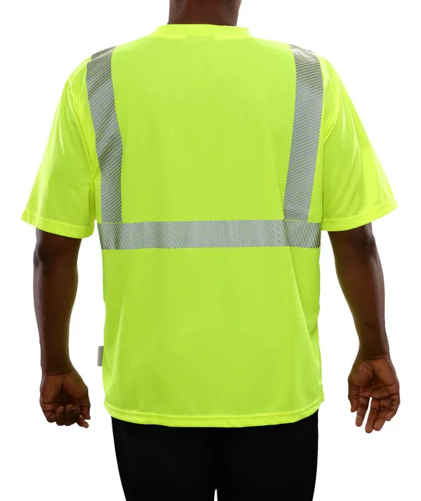 102CTLM Hi-Vis Lime Birdseye Safety Shirt with Pocket & 3MTM Comfort Trim