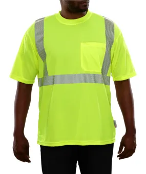 102CTLM Hi-Vis Lime Birdseye Safety Shirt with Pocket & 3MTM Comfort Trim