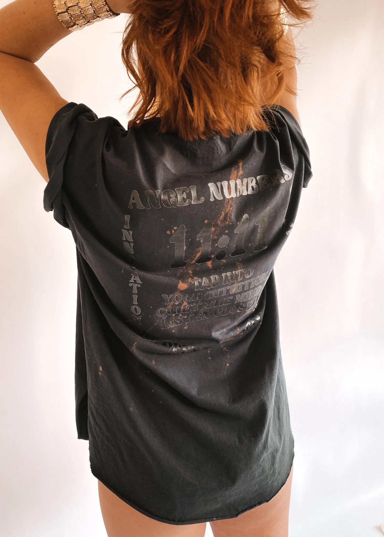 11:11 ANGEL NUMBERS BLEACHED OUT SIDE SLIT TEE