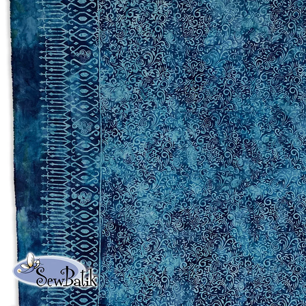 115" Wide Batik - Double Border Phoenix - Copen Blue