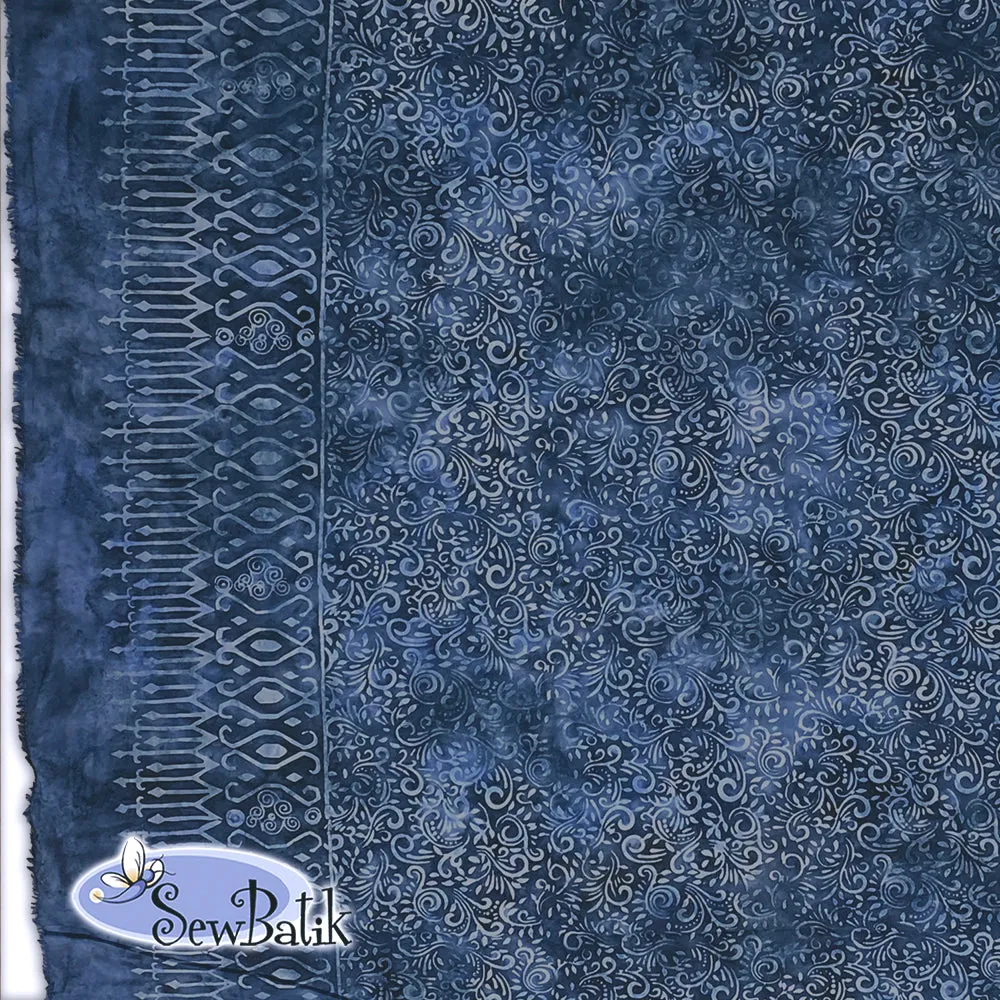 115" Wide Batik - Double Border Phoenix - Twilight Blue [ 31" CUT ONLY ]
