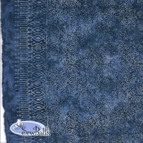115" Wide Batik - Double Border Phoenix - Twilight Blue [ 31" CUT ONLY ]