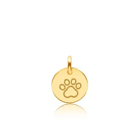 14k Gold Engravable Paw Print Circle Tag