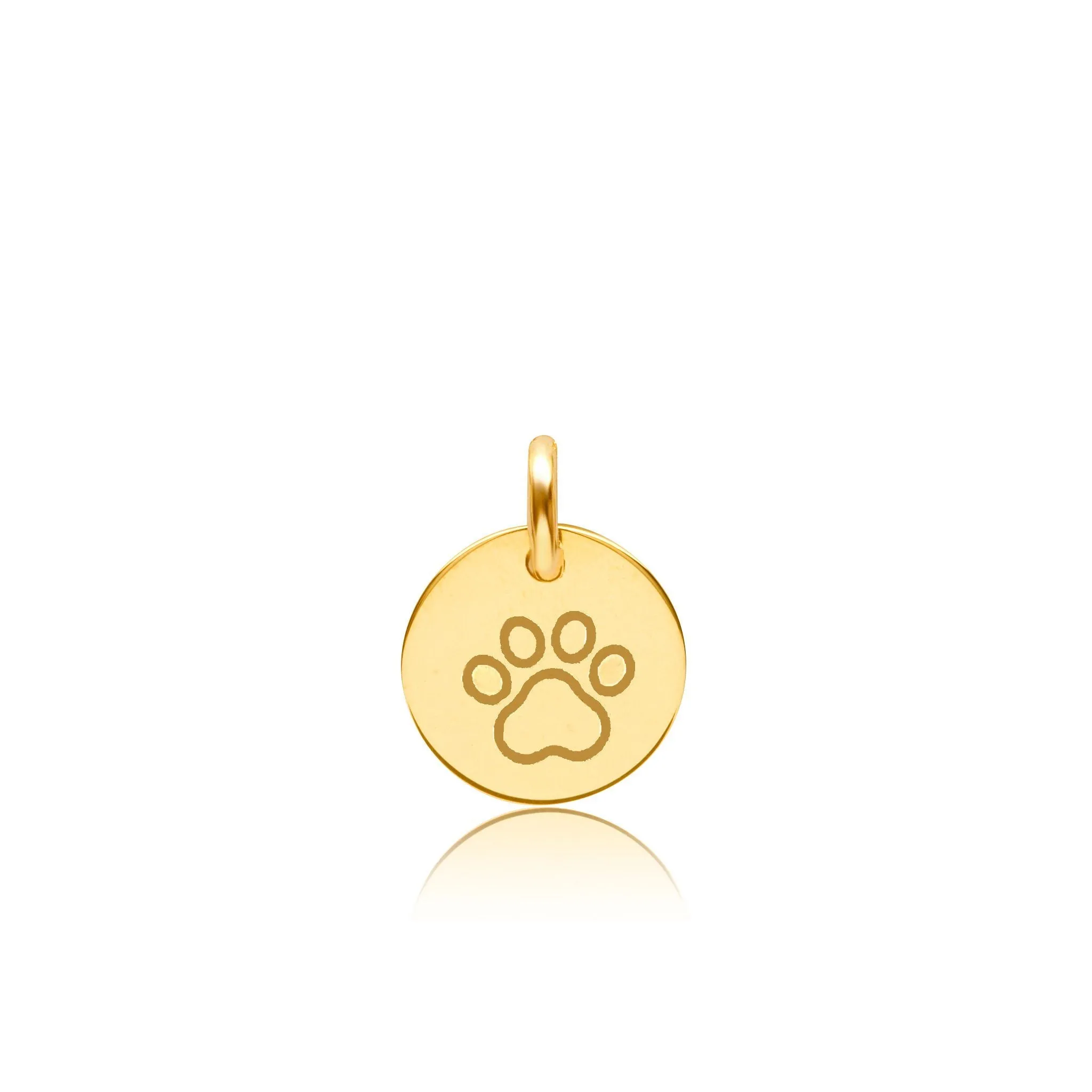 14k Gold Engravable Paw Print Circle Tag