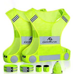 2 Pack Reflective Vest Running Gear, Ultralight & Comfy Cycling Reflective Vests with Large Pocket & Adjustable Waist for Women Men, Night Runner Safety Vest   Hi Vis Armbands & Bag(Medium)