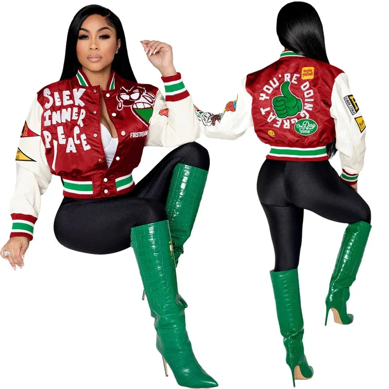 2023 modest custom designer women pink satin glitter baseball bomber letterman varsity jacket bale bulk women for women