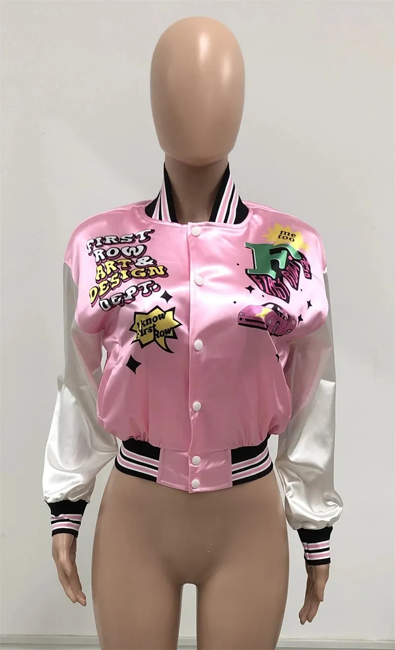 2023 modest custom designer women pink satin glitter baseball bomber letterman varsity jacket bale bulk women for women