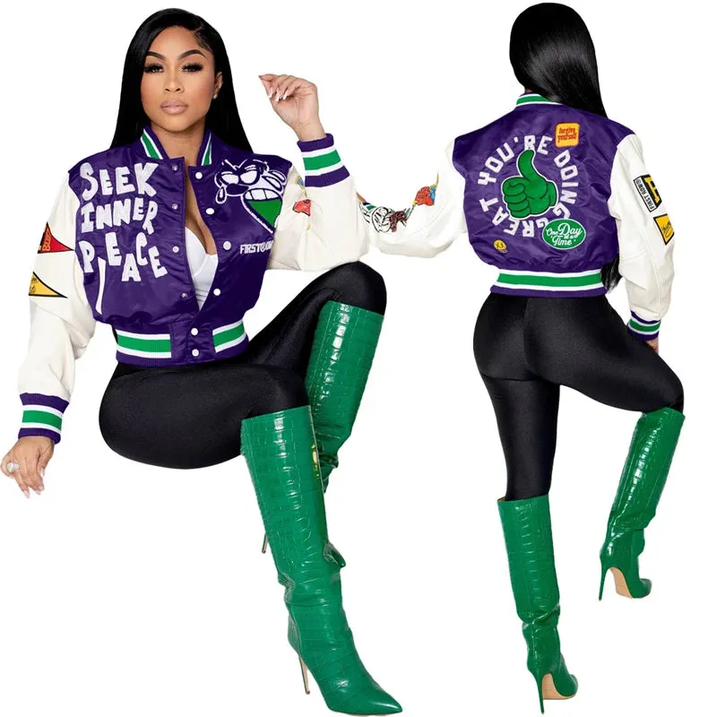 2023 modest custom designer women pink satin glitter baseball bomber letterman varsity jacket bale bulk women for women