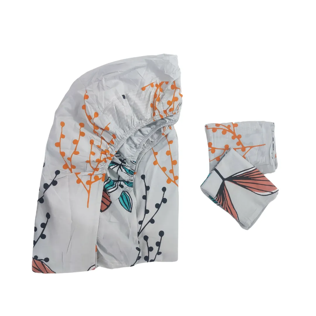 3PC Bedsheet Set (King)| 100% Cotton (Design 6) Printed White