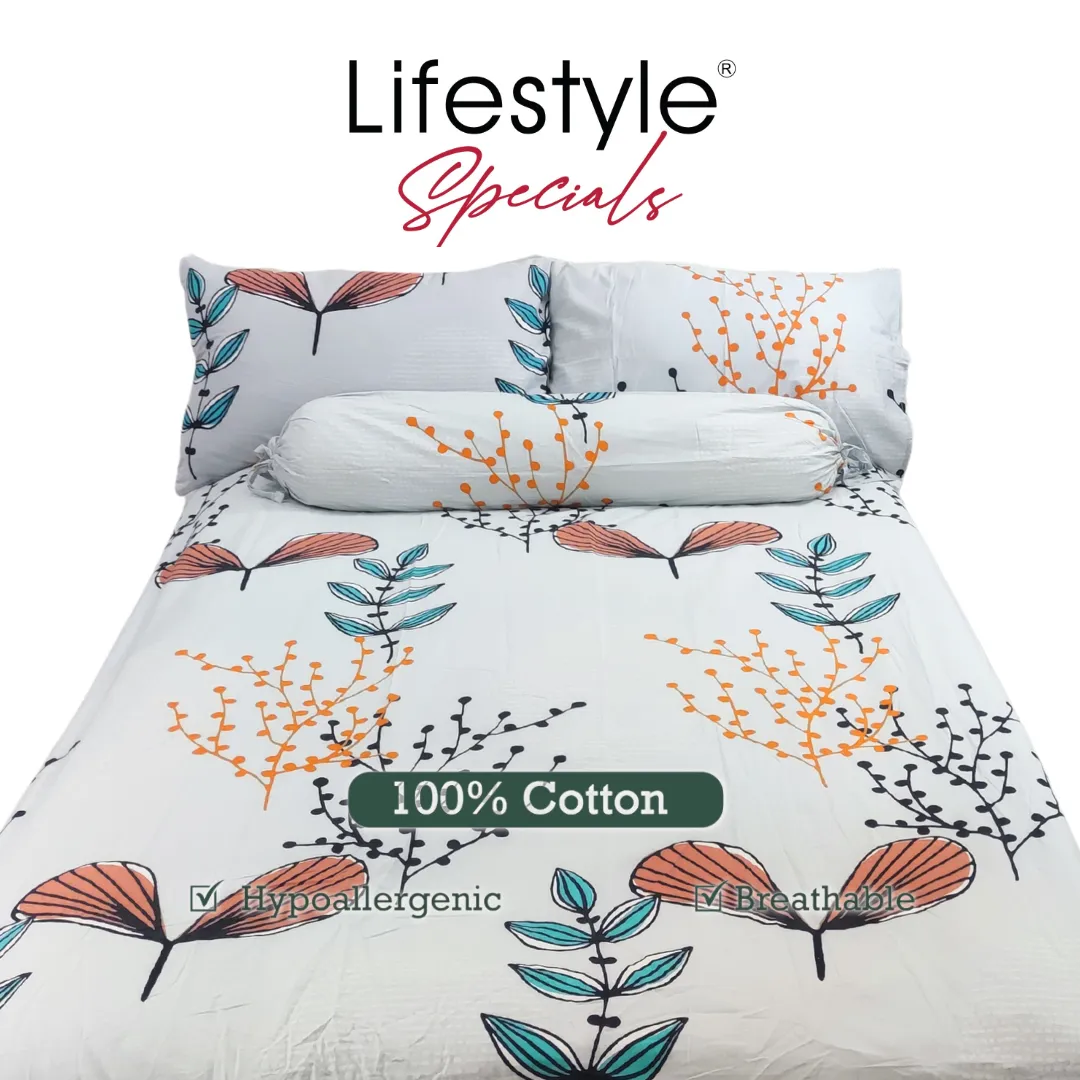 3PC Bedsheet Set (King)| 100% Cotton (Design 6) Printed White