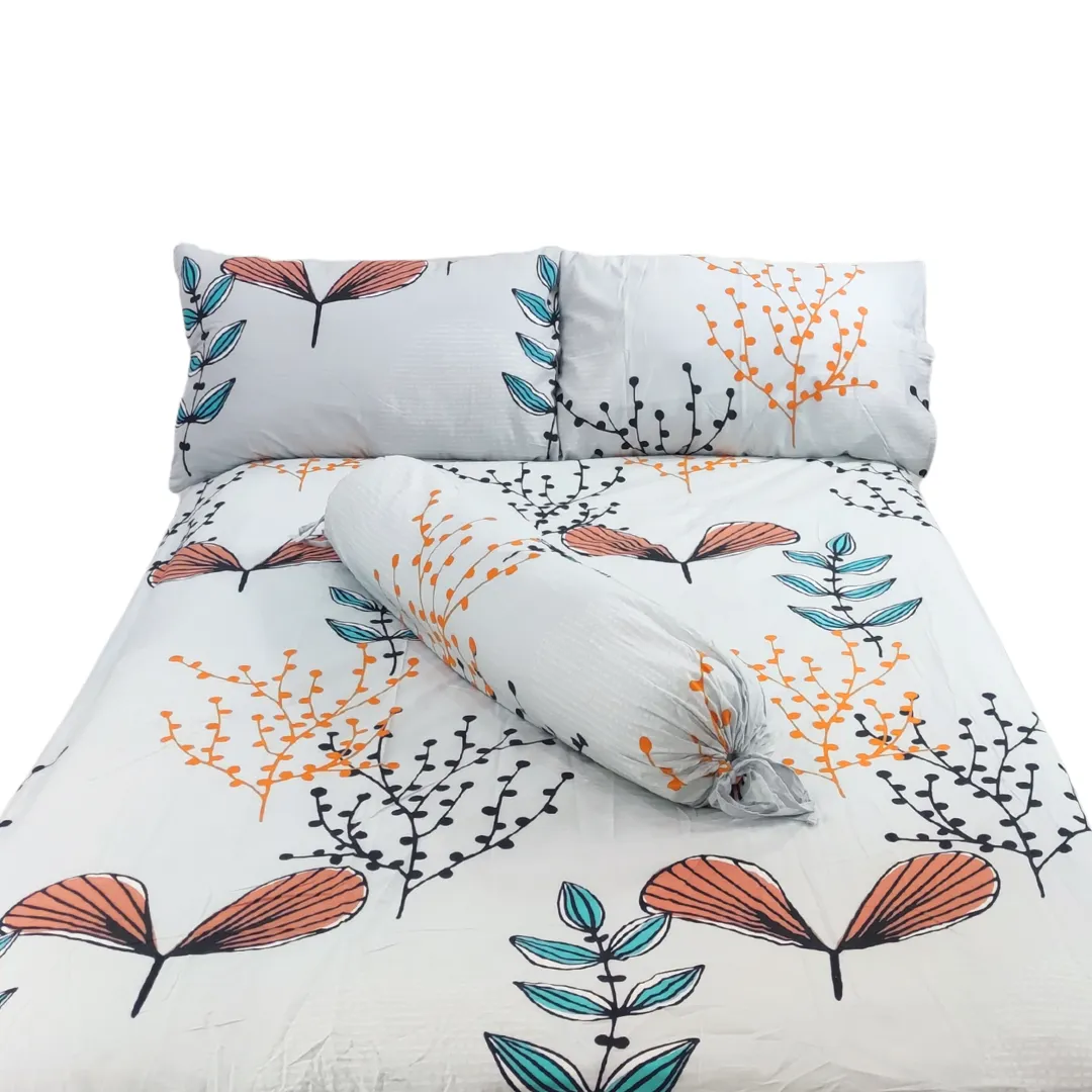 3PC Bedsheet Set (King)| 100% Cotton (Design 6) Printed White