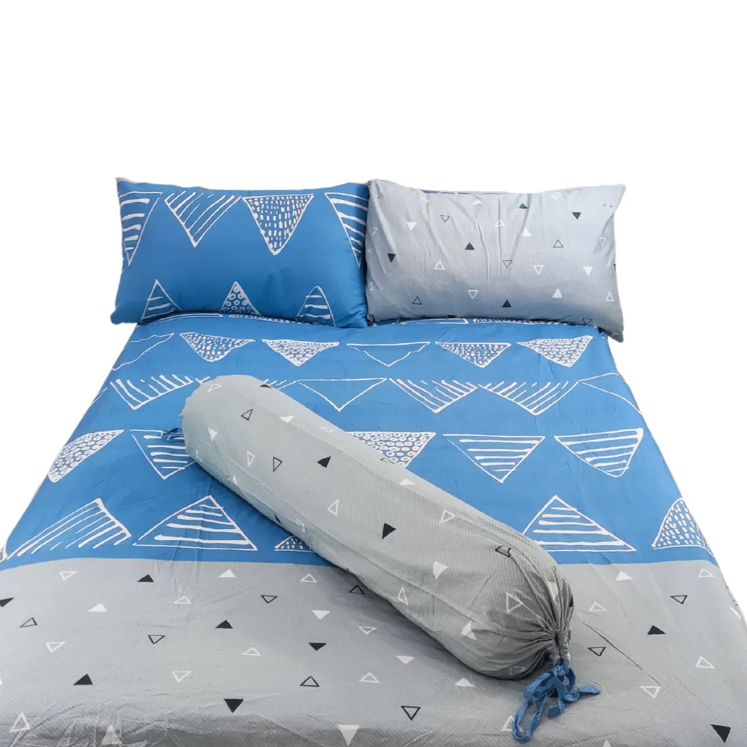 3PC Bedsheet Set  King | 100% Cotton (Design 7) Blue/Gray