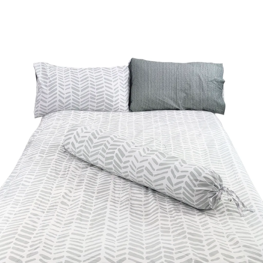3PC Bedsheet Set King | 100% Cotton Melange Gray / White