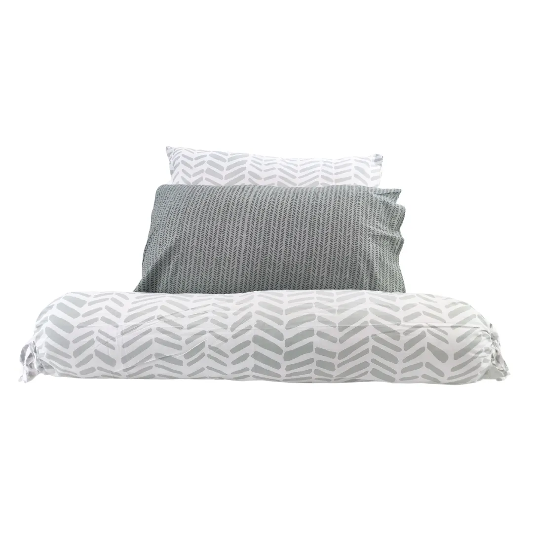 3PC Bedsheet Set King | 100% Cotton Melange Gray / White