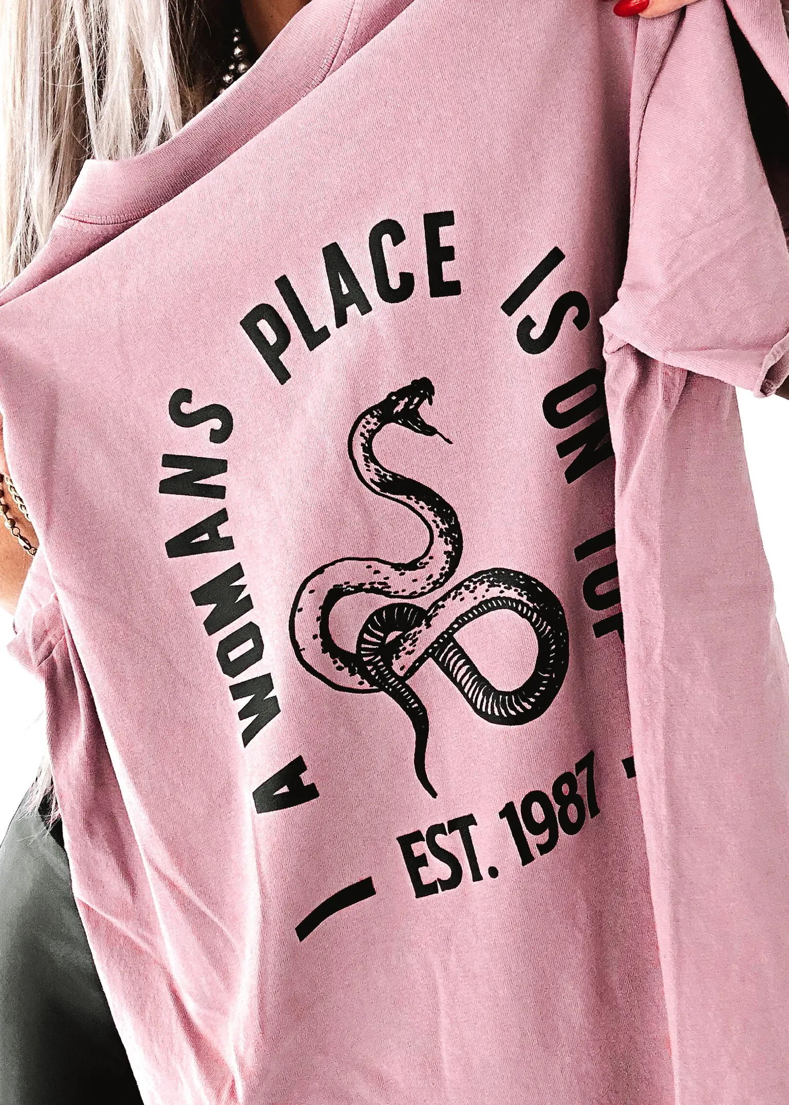 A WOMAN'S PLACE IS ON TOP SIDE SLIT TEE