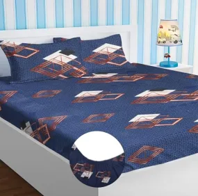 Amazon Brand - Umi 200 TC Cotton Feel Glace Cotton All Around Elastic Fitted Bedsheets King Size | Premium Super Soft Fitted Bedsheet for Double Bed | Fits Up to 8 to 10 Inches, 78 x 72, Color Blue