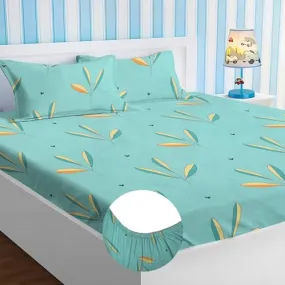 Amazon Brand - Umi 200 TC Cotton Feel Glace Cotton All Around Elastic Fitted Bedsheets King Size | Premium Super Soft Fitted Bedsheet for Double Bed | Fits Up to 8 to 10 Inches, 78 x 72, Color Green