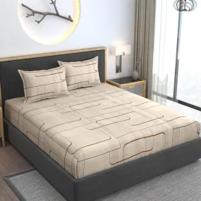 AMEYAA 350 TC Cotton Feel Glace Cotton All Around Elastic Fitted Bedsheets King Size | Premium Super Soft Fitted Bedsheet King Size for Double Bed | Fits Up to 8 to 10 Inches, 78 x 72, Color Beige Box