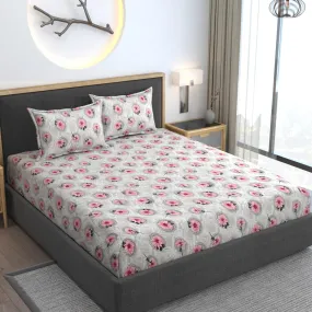 AMEYAA 350 TC Cotton Feel Glace Cotton All Around Elastic Fitted Bedsheets Queen Size | Premium Super Soft Fitted Bedsheet Queen Size for Double Bed | Fits Up to 8 to 10 Inches, 78 x 60, Color Pink