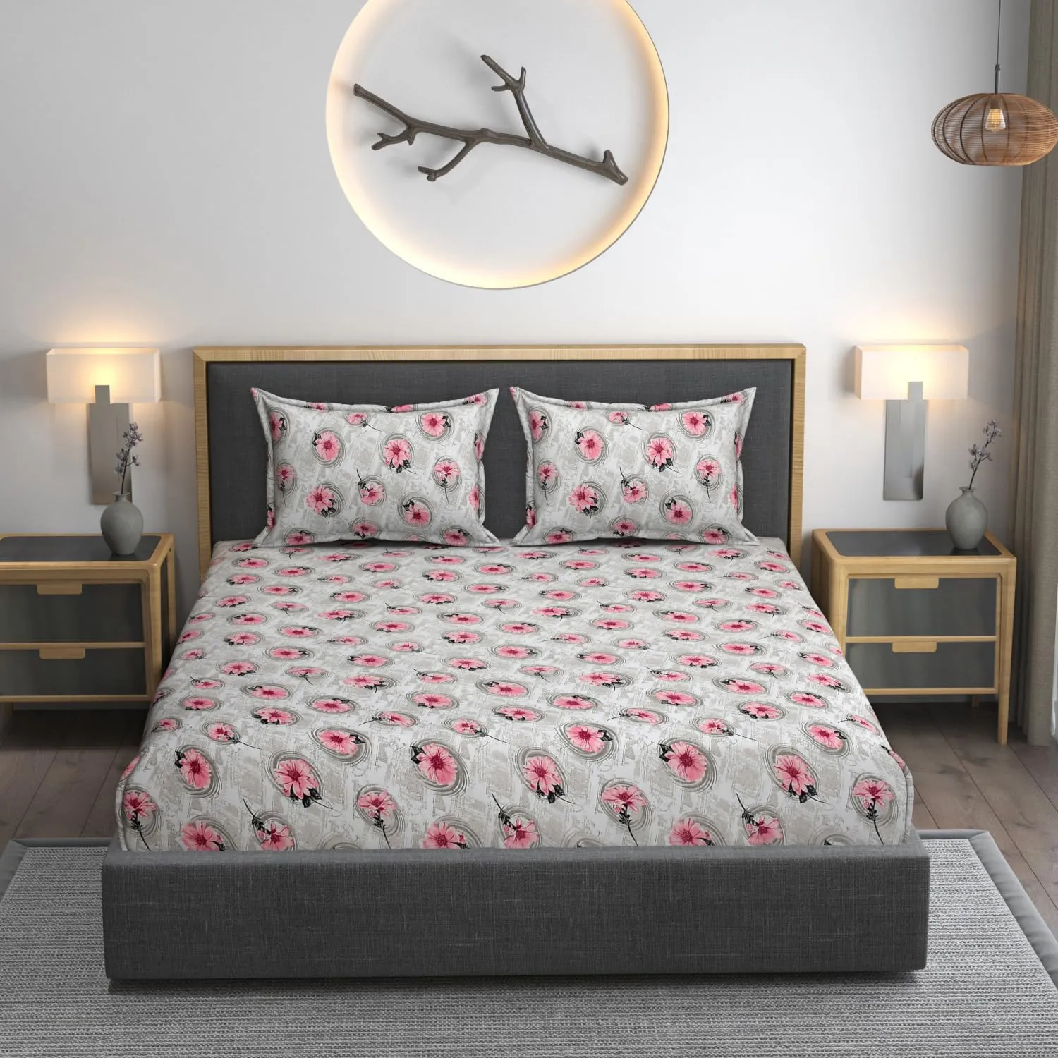 AMEYAA 350 TC Cotton Feel Glace Cotton All Around Elastic Fitted Bedsheets Queen Size | Premium Super Soft Fitted Bedsheet Queen Size for Double Bed | Fits Up to 8 to 10 Inches, 78 x 60, Color Pink