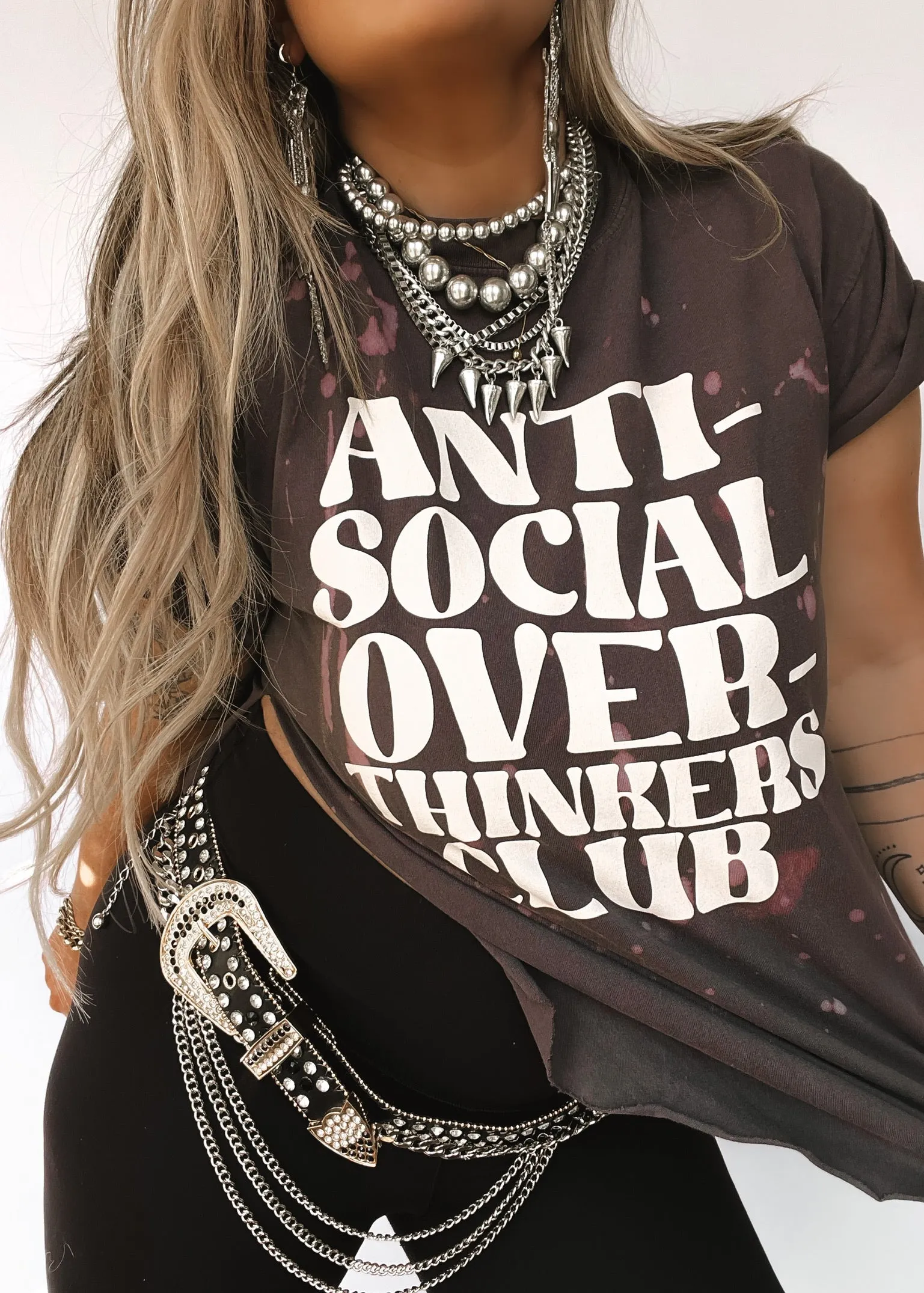 ANTISOCIAL OVERTHINKERS CLUB BLEACHED OUT SIDE SLIT TEE