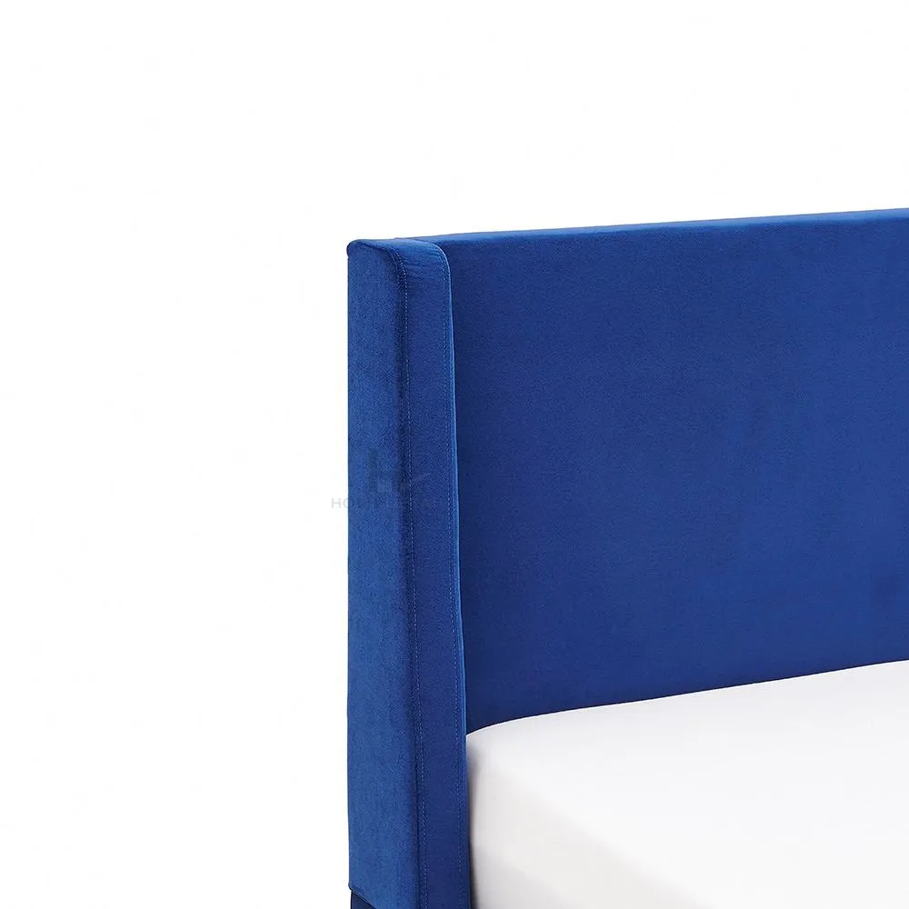 Athena Velvet Double Wingback Bed Frame with Gold Legs, Blue