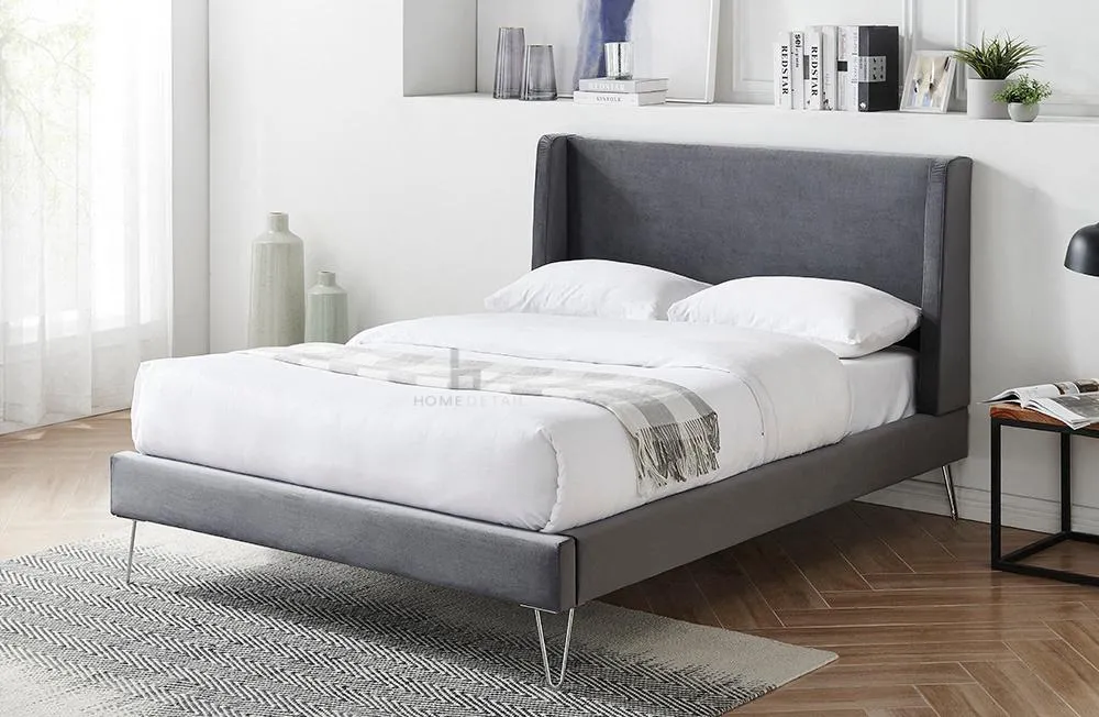 Athena Velvet Double Wingback Bed Frame with Gold Legs, Blue