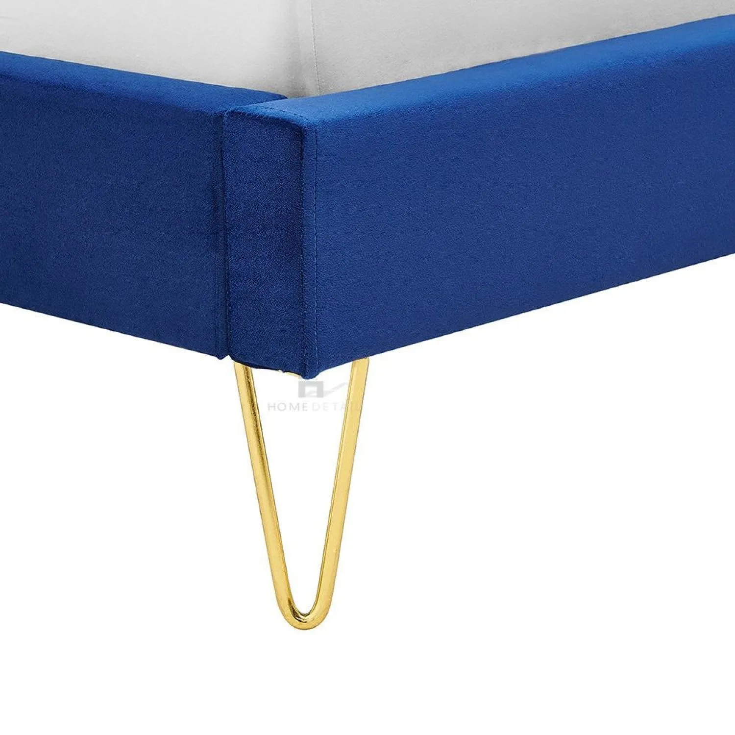 Athena Velvet Double Wingback Bed Frame with Gold Legs, Blue