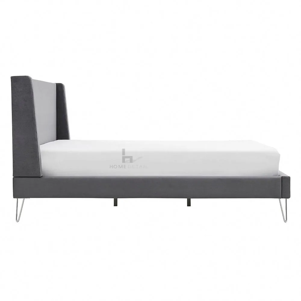 Athena Velvet Double Wingback Bed Frame with Gold Legs, Blue