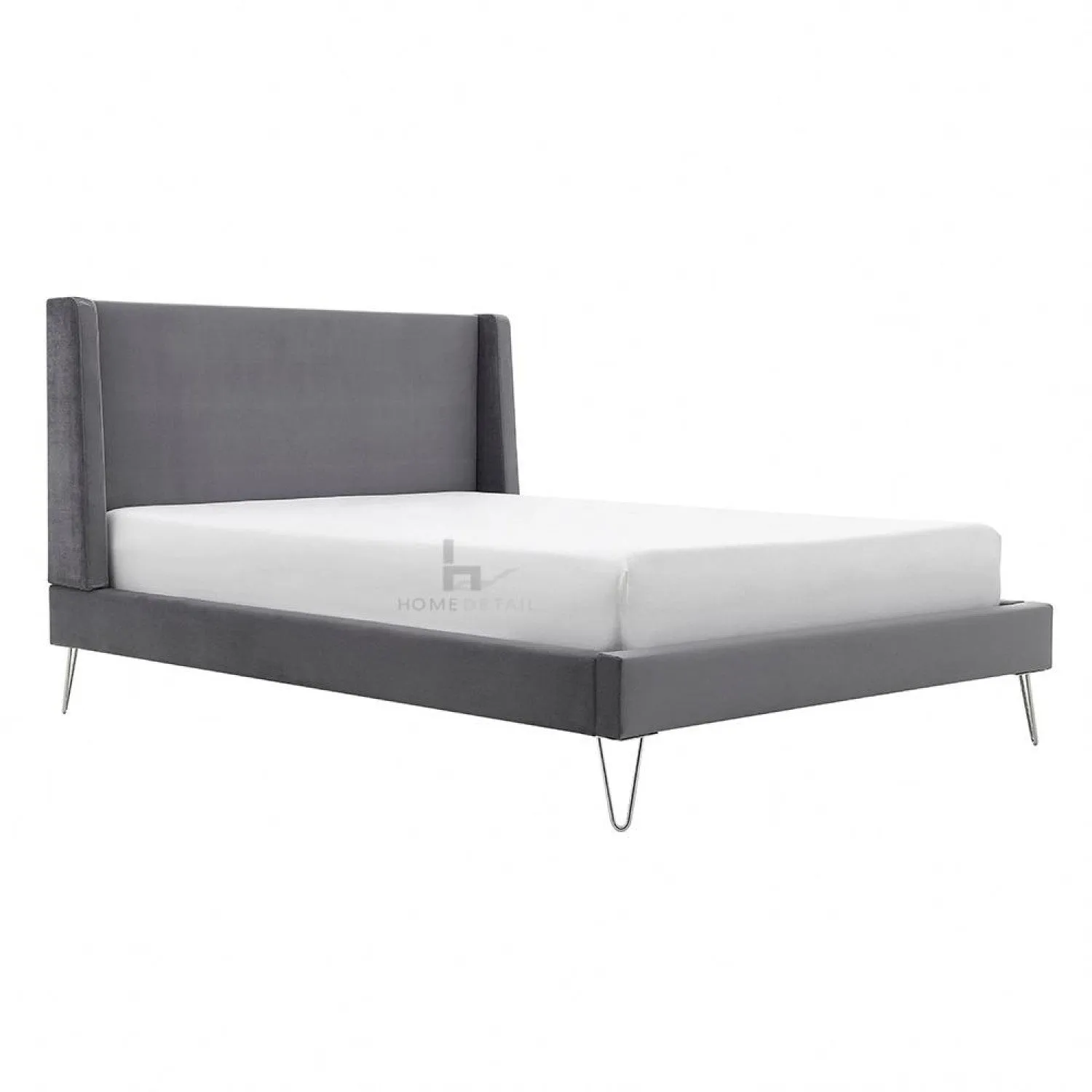 Athena Velvet Double Wingback Bed Frame with Gold Legs, Blue