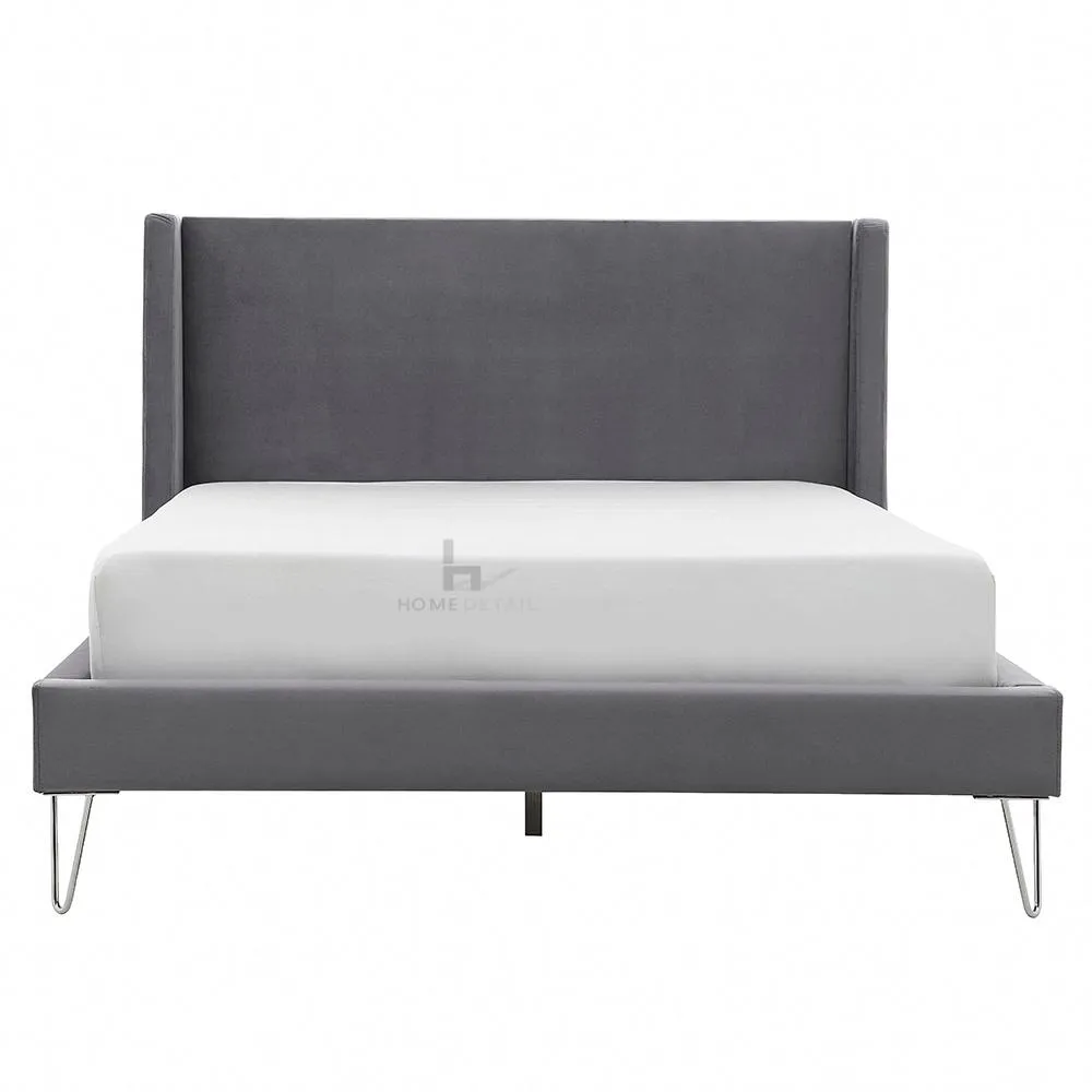 Athena Velvet Double Wingback Bed Frame with Gold Legs, Blue