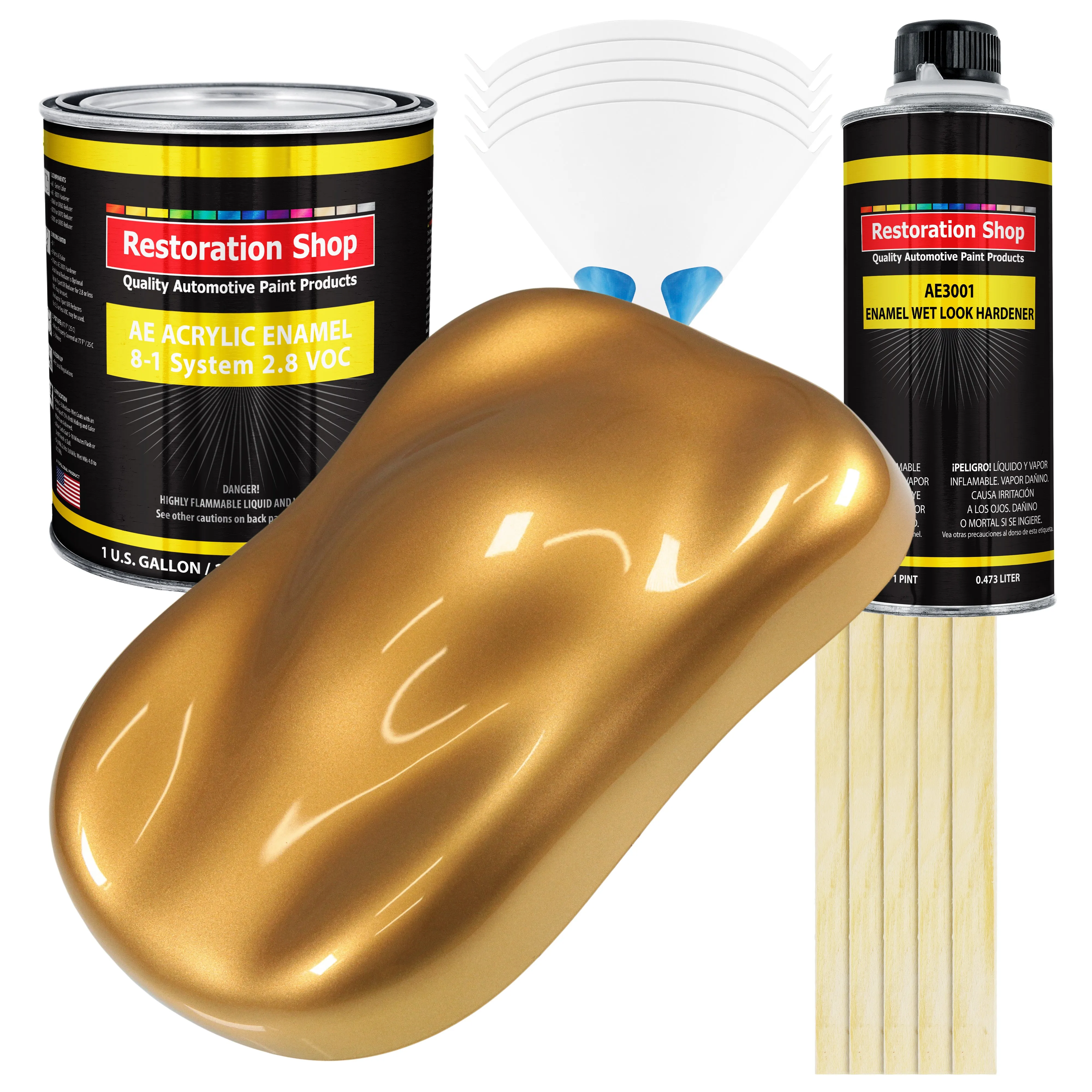Autumn Gold Metallic Acrylic Enamel Auto Paint - Complete Gallon Paint Kit - Professional Single Stage Automotive Car Coating, 8:1 Mix Ratio 2.8 VOC