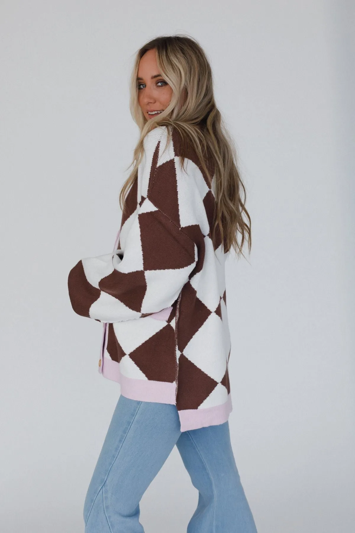 Ayla Argyle Cardigan - Brown