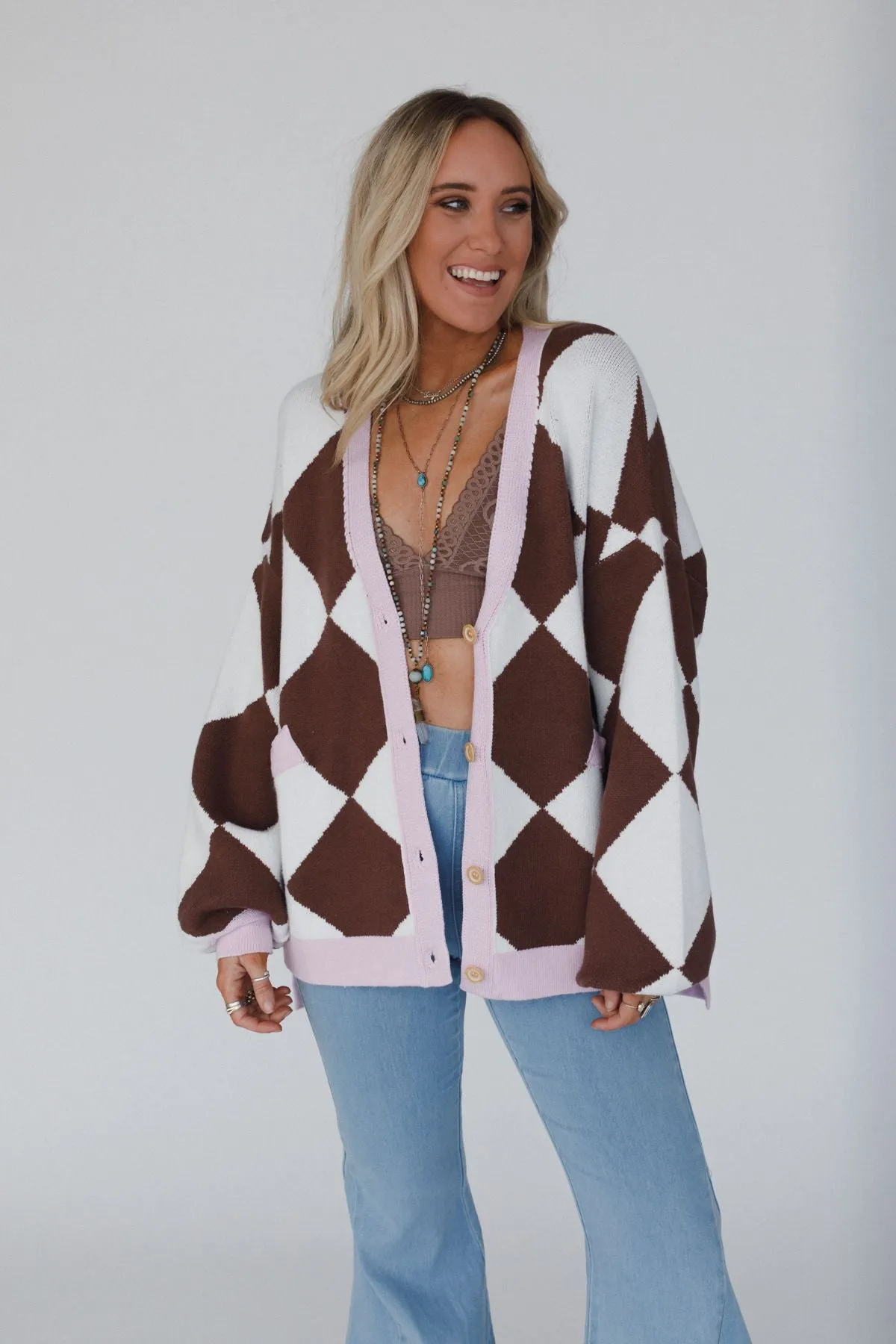 Ayla Argyle Cardigan - Brown