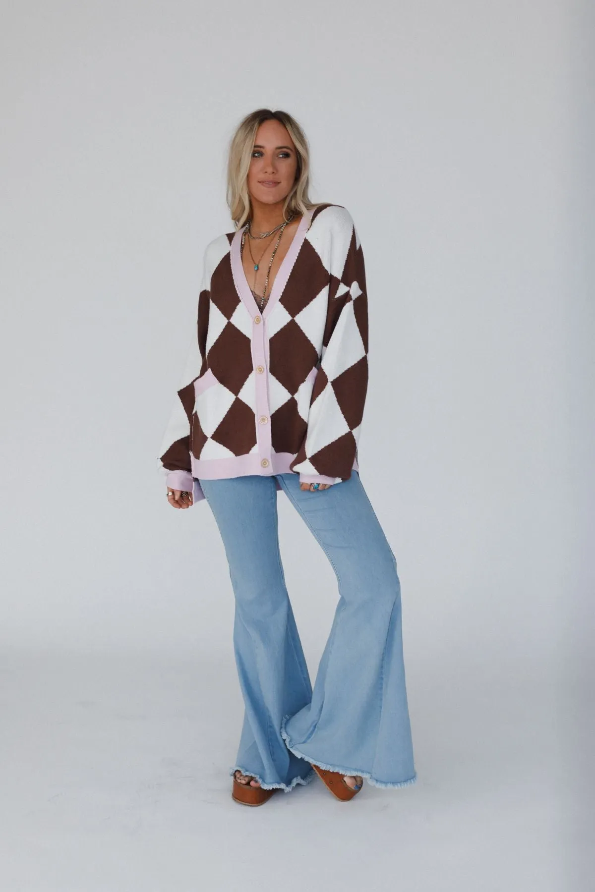 Ayla Argyle Cardigan - Brown