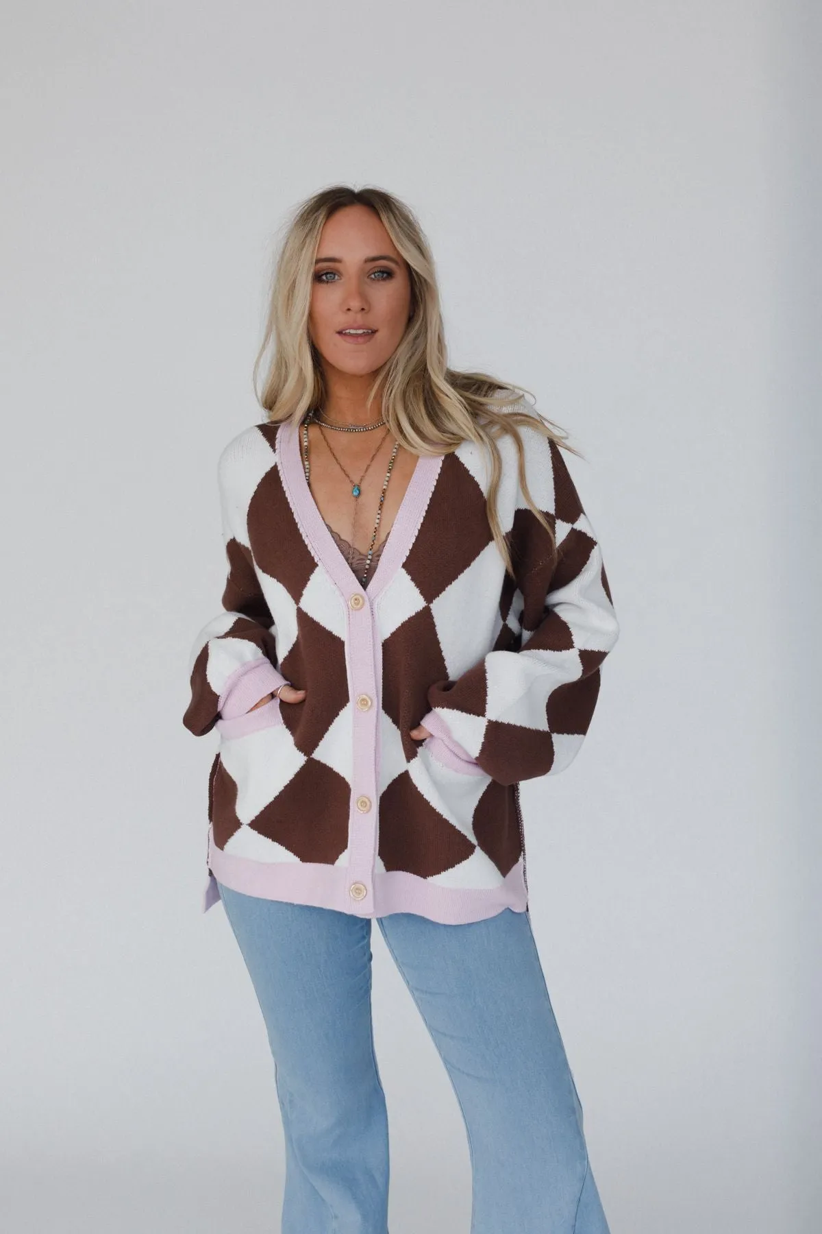 Ayla Argyle Cardigan - Brown