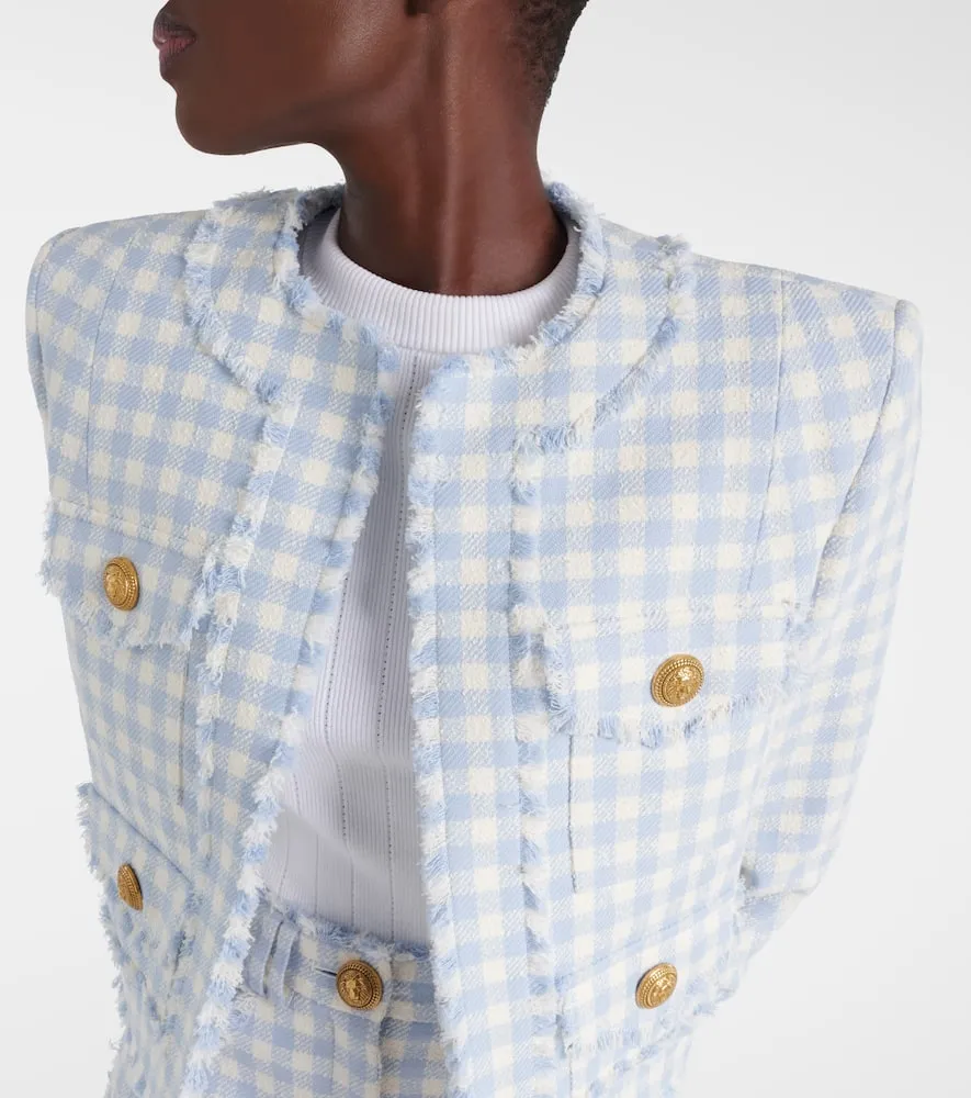 Balmain Checked cotton-blend tweed jacket