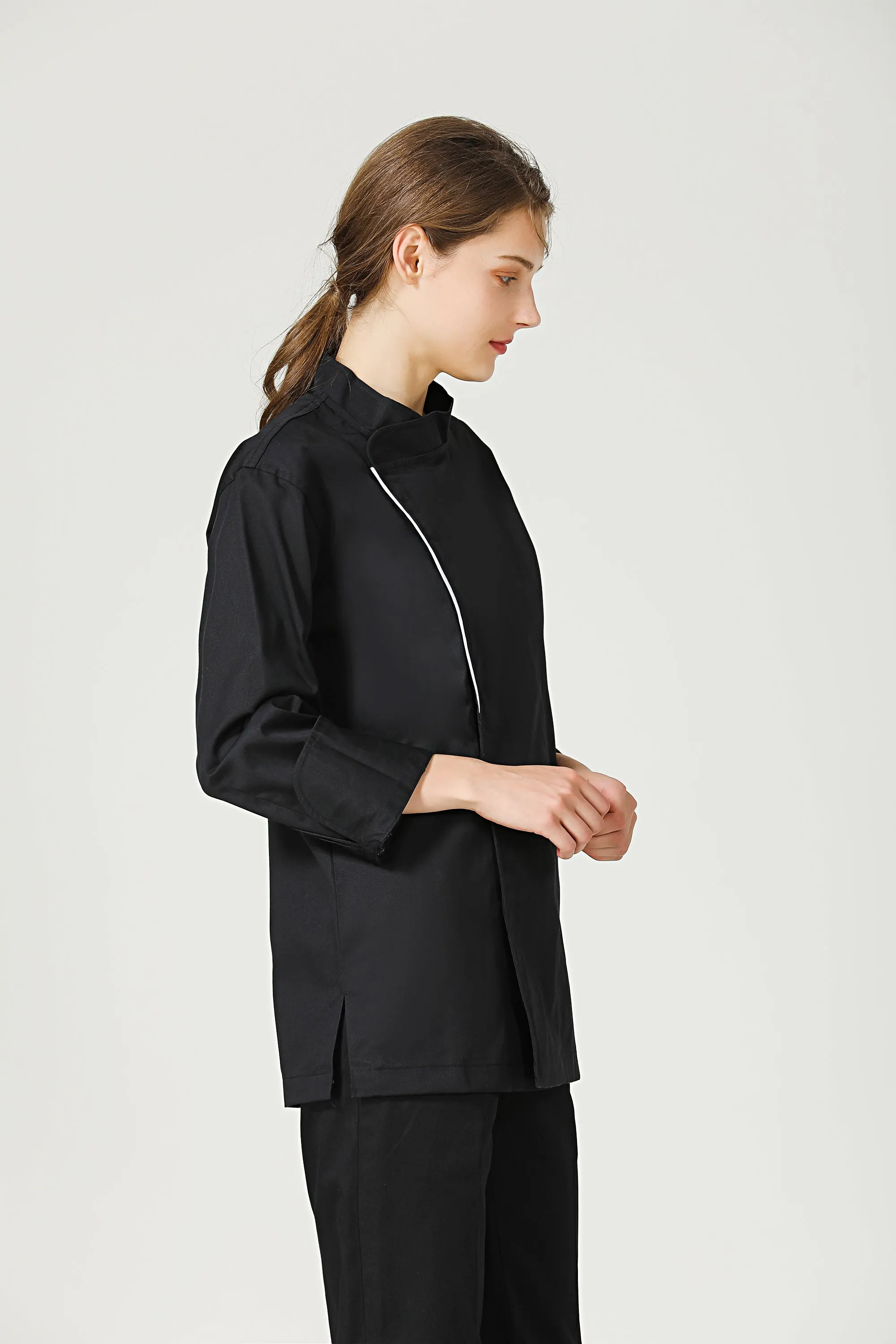 Basil Black Chef Jacket, Long Sleeve