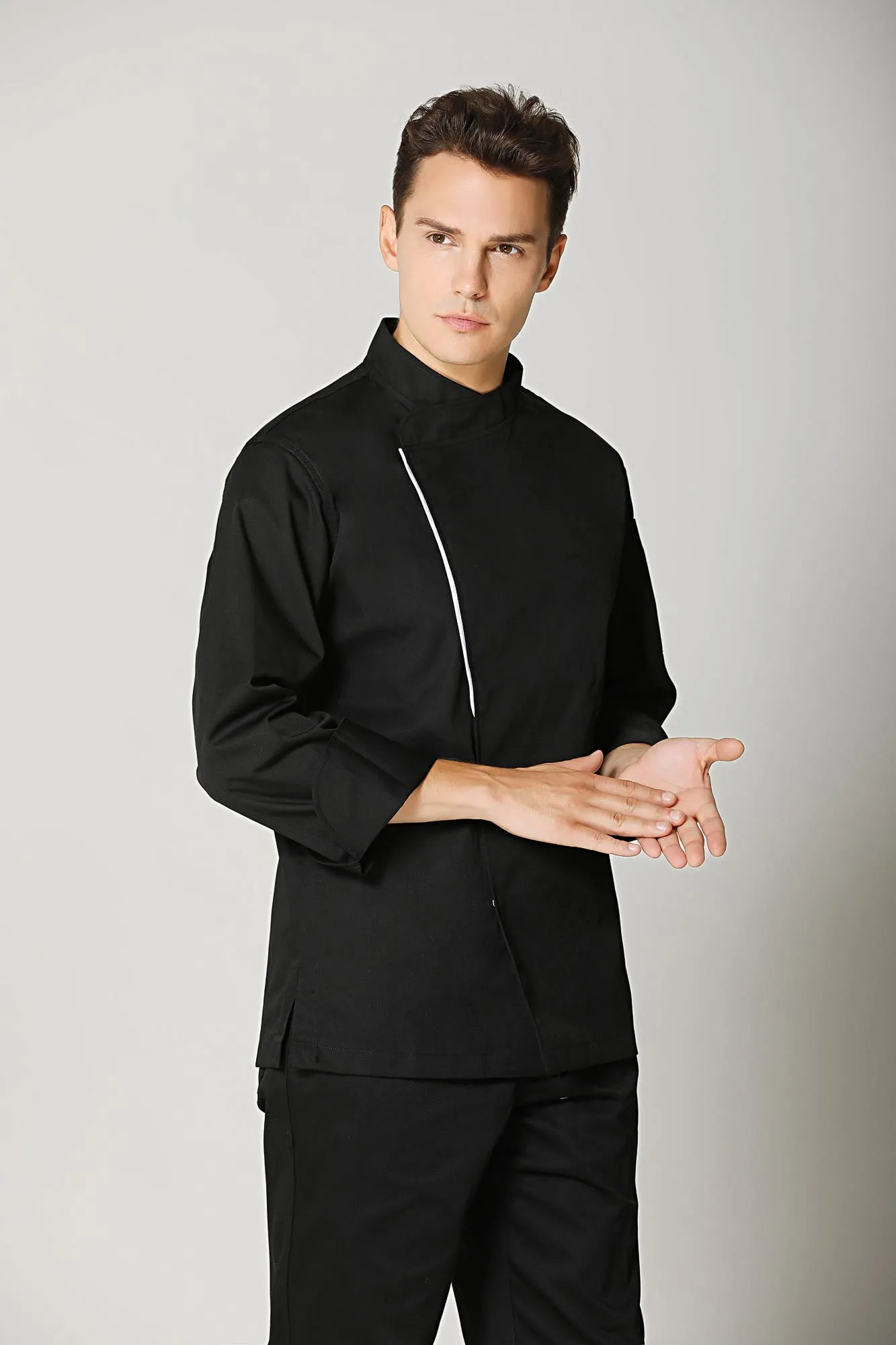 Basil Black Chef Jacket, Long Sleeve