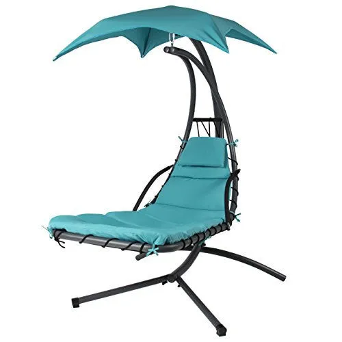 BEST CHOICE PRODUCTS HANGING CHAISE LOUNGER CHAIR ARC STAND AIR PORCH SWING HAMMOCK CHAIR CANOPY TEAL