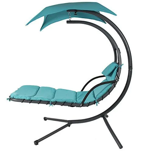 BEST CHOICE PRODUCTS HANGING CHAISE LOUNGER CHAIR ARC STAND AIR PORCH SWING HAMMOCK CHAIR CANOPY TEAL