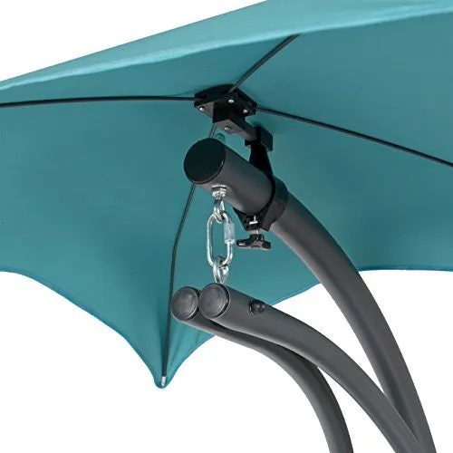 BEST CHOICE PRODUCTS HANGING CHAISE LOUNGER CHAIR ARC STAND AIR PORCH SWING HAMMOCK CHAIR CANOPY TEAL