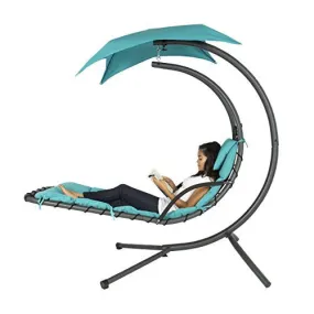 BEST CHOICE PRODUCTS HANGING CHAISE LOUNGER CHAIR ARC STAND AIR PORCH SWING HAMMOCK CHAIR CANOPY TEAL