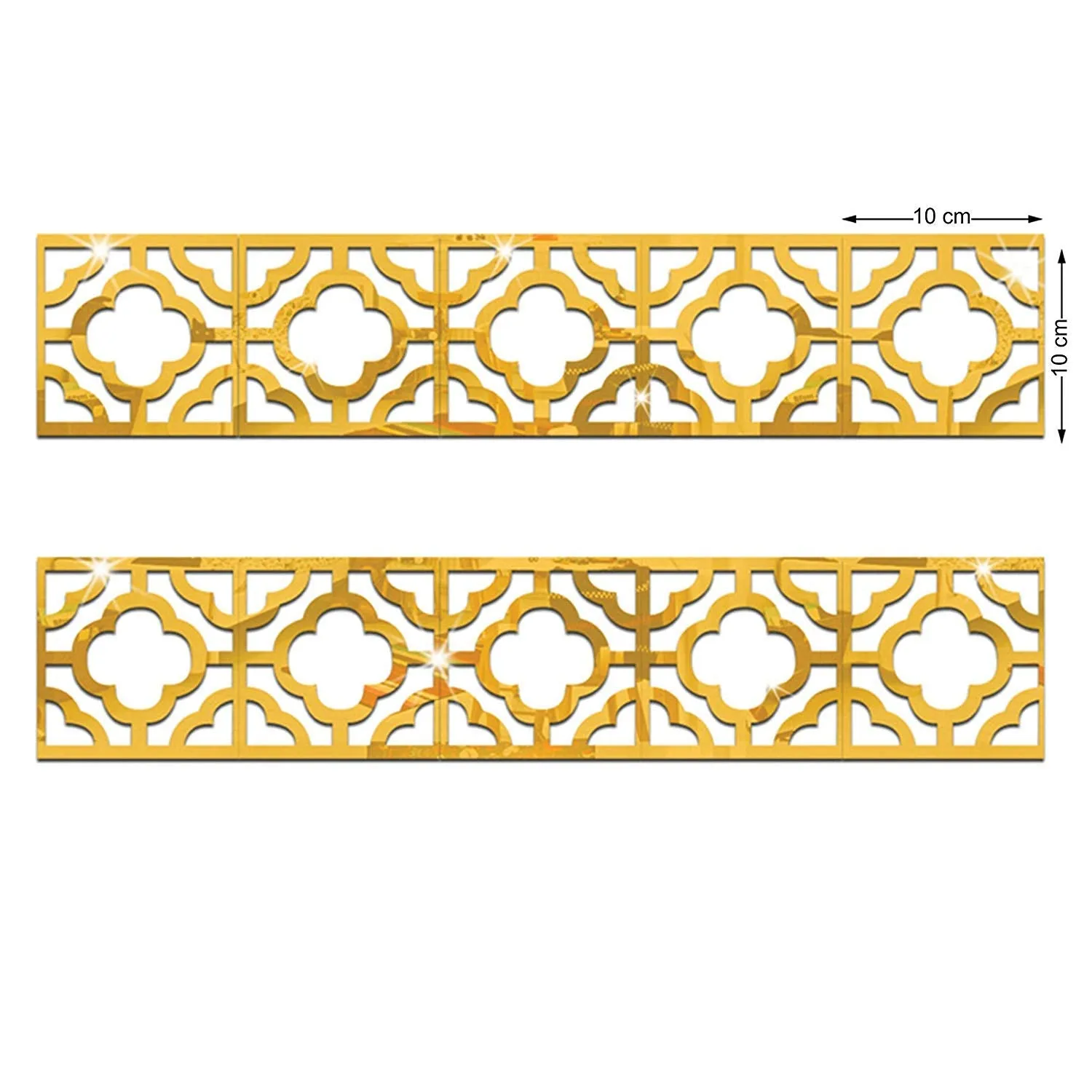 Bikri Kendra - 10 Borders Golden Decorative Mirror Stickers for Wall, Wall Mirror Stickers, 3D Acrylic Stickers Wall Stickers for Hall Room, Bed Room, Kitchen Living Room Kids Room.