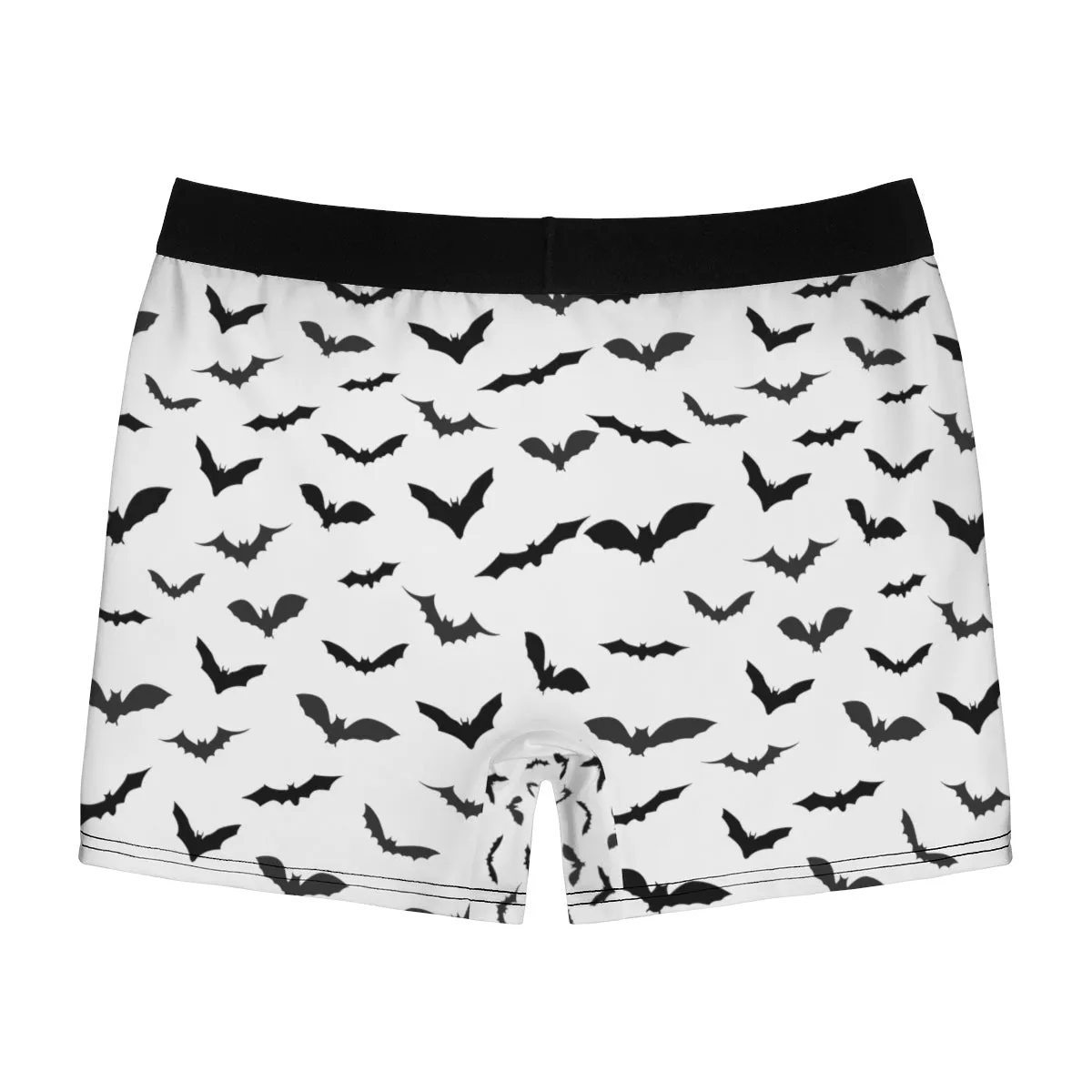 Black Bats Men's Trunks, White Sexy Flying Bats Gay Fetish Boxer Briefs (US Size: XS-3XL)