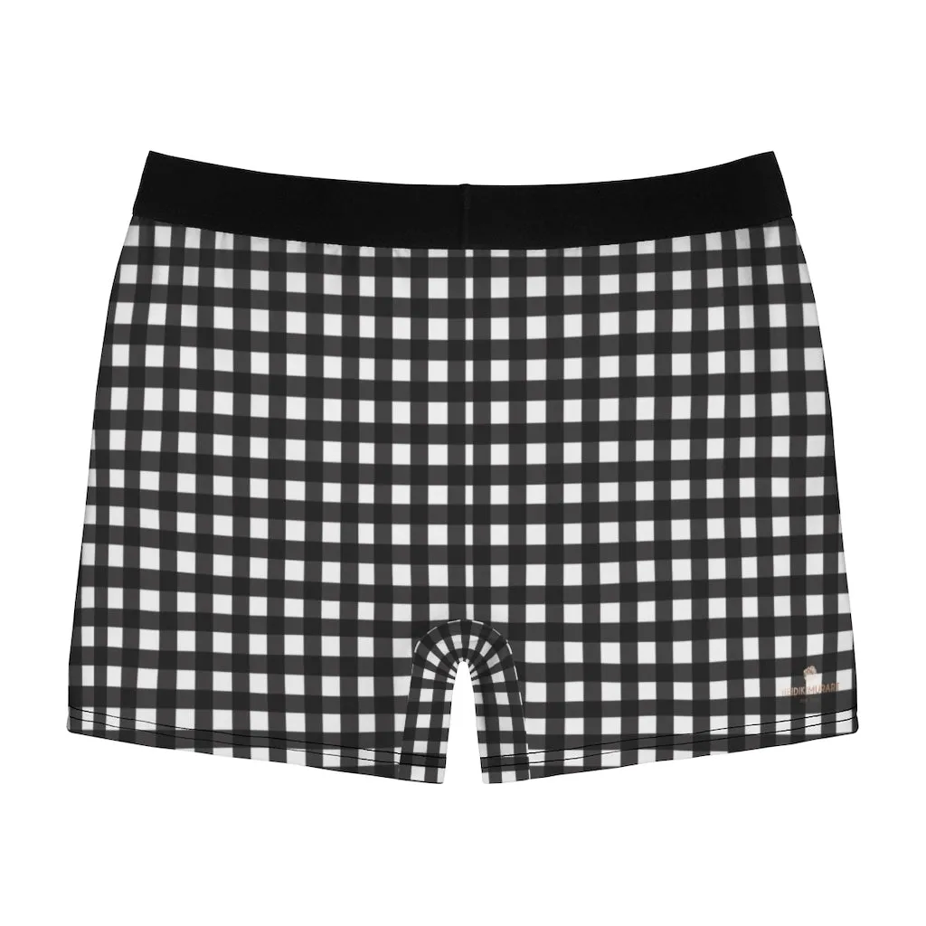 Black Plaid Men's Boxer Briefs, Classic Buffalo Plaid Print Traditional Best Underwear For Men