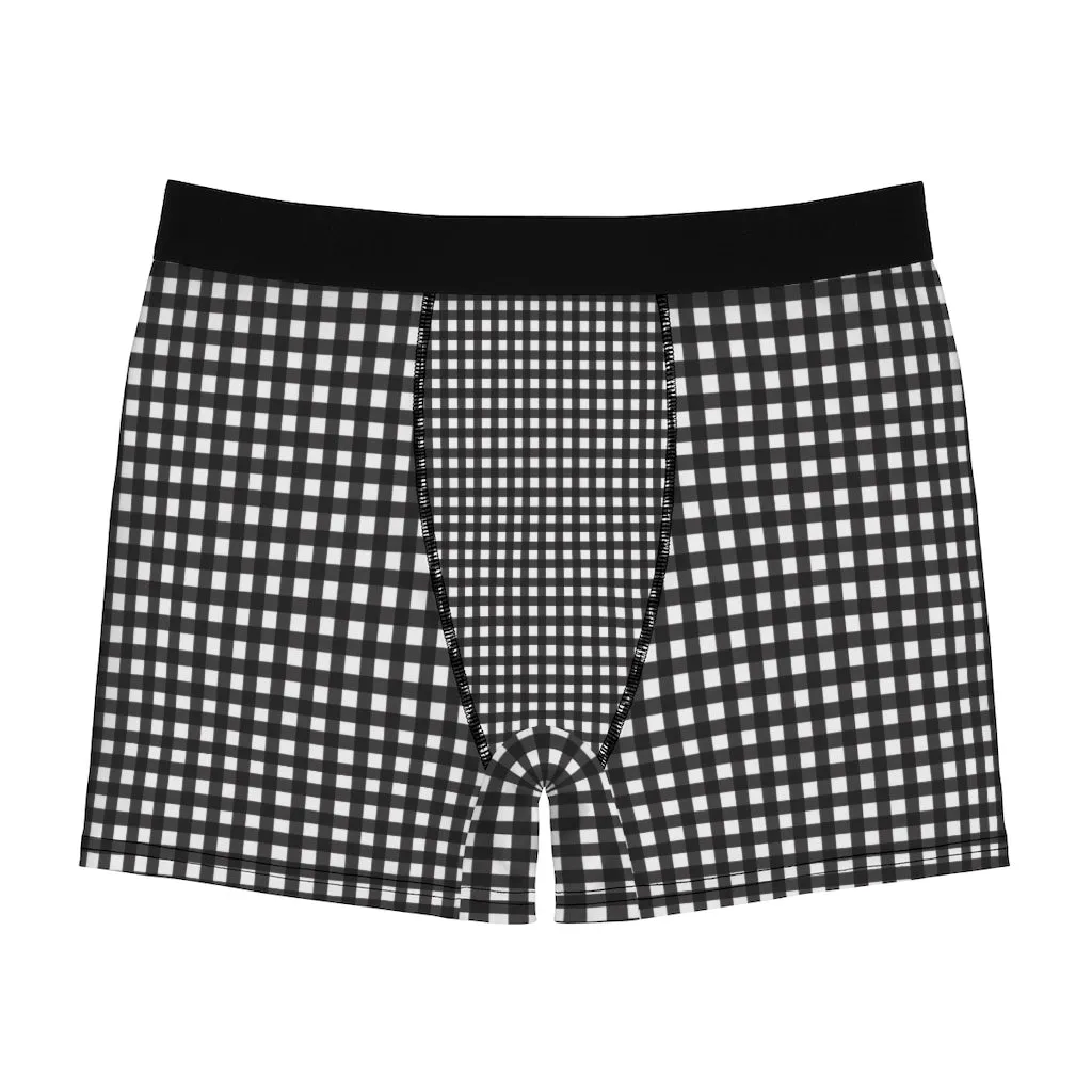 Black Plaid Men's Boxer Briefs, Classic Buffalo Plaid Print Traditional Best Underwear For Men