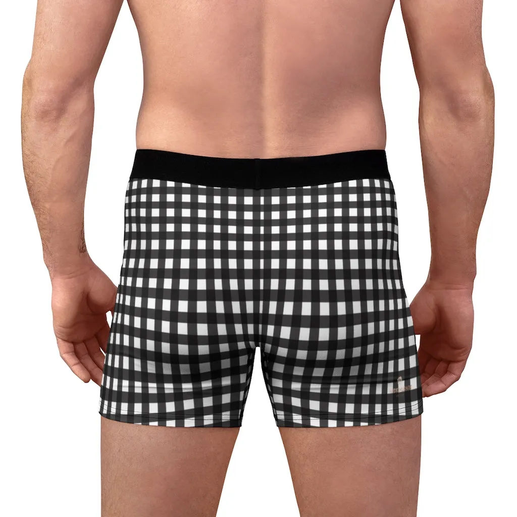 Black Plaid Men's Boxer Briefs, Classic Buffalo Plaid Print Traditional Best Underwear For Men