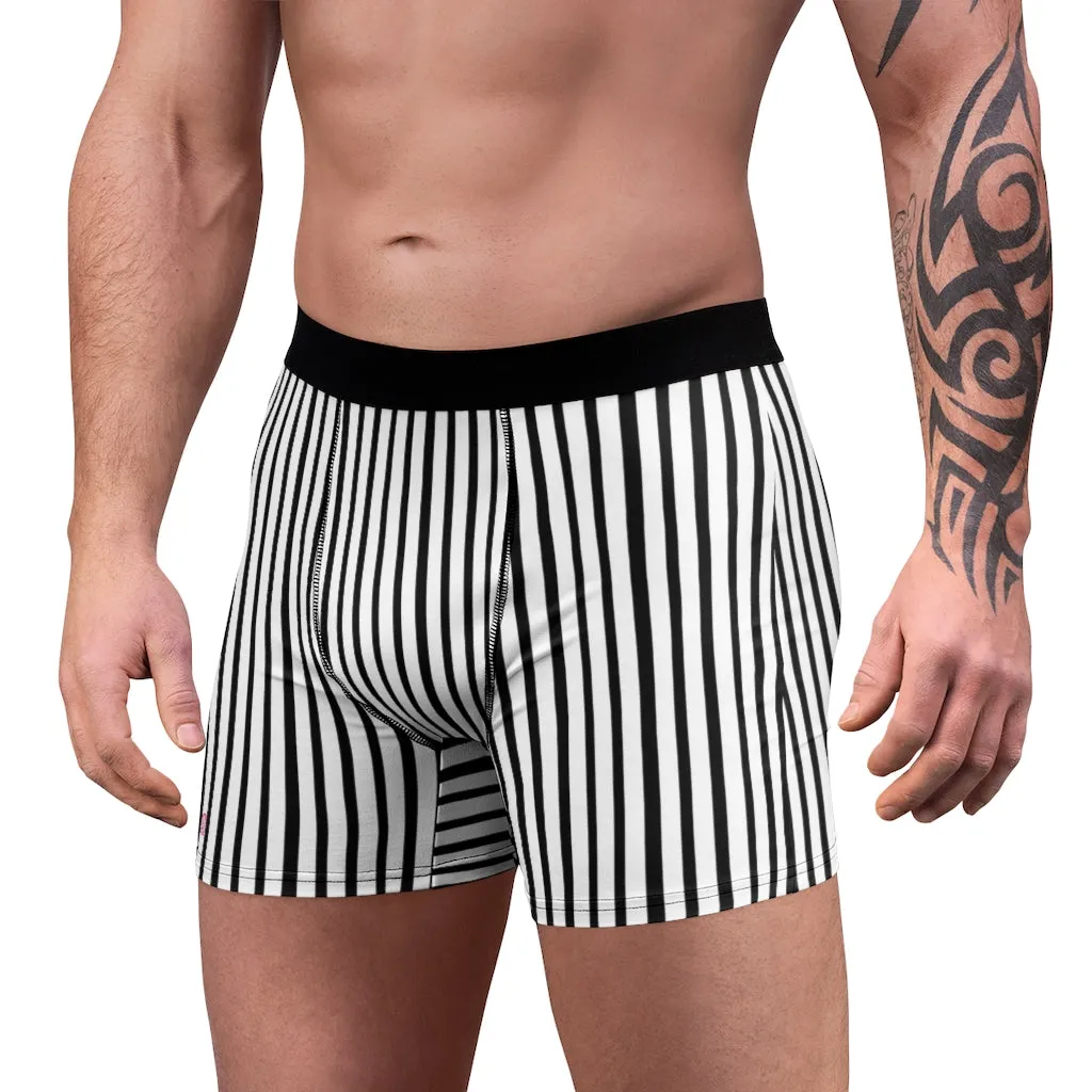 Black Striped Men's Underwear, Vertical Striped Best Men's Boxer Briefs Underwear (US Size: XS-3XL)