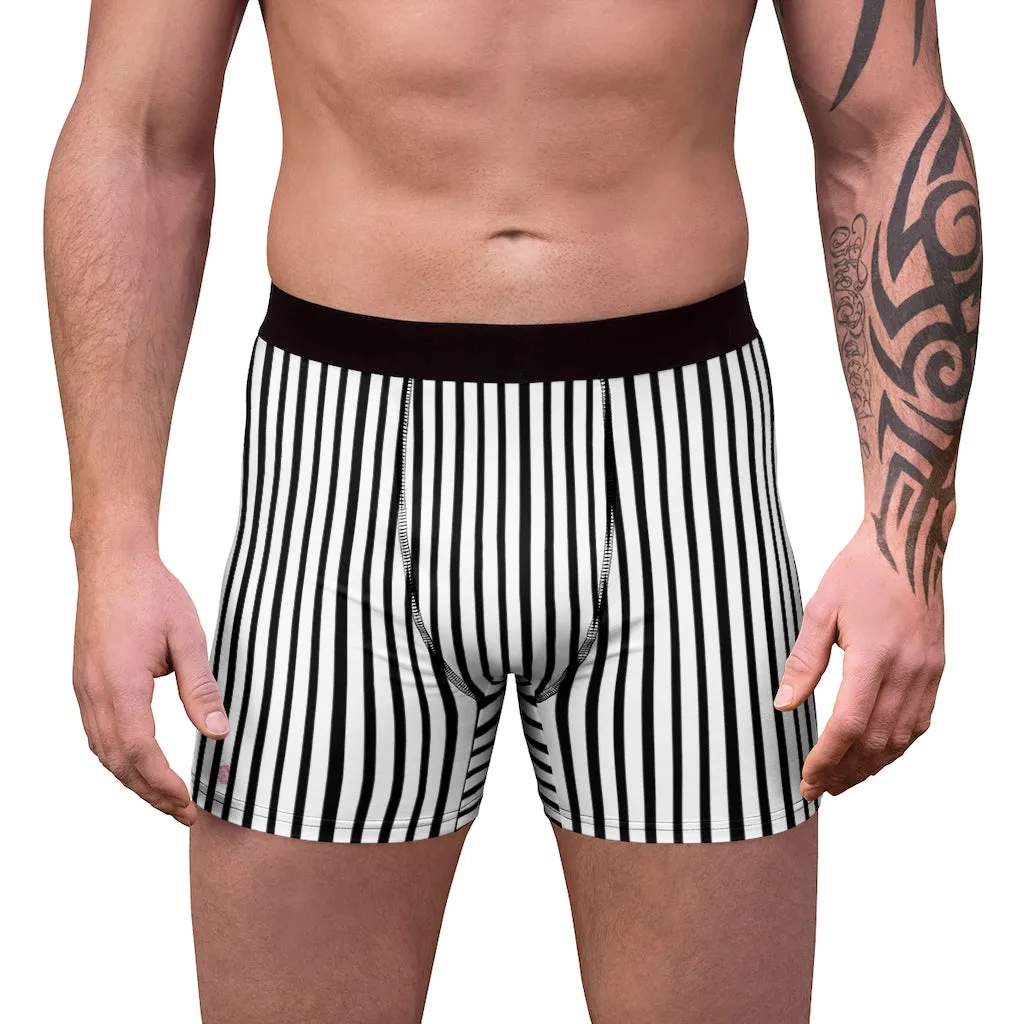 Black Striped Men's Underwear, Vertical Striped Best Men's Boxer Briefs Underwear (US Size: XS-3XL)